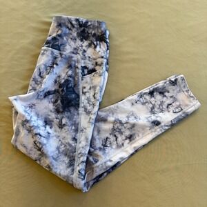 DSG Womens High Rise Tie Dye Athletic Leggings Blue White Side Pockets Small